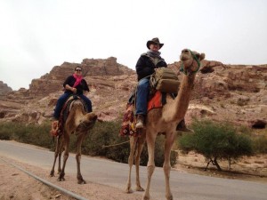 Riding camels in Petra